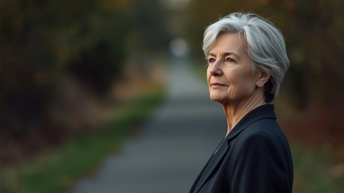 FI-GA50-feeling-directionless-vs-between-chapters Timeless elegant elderly woman outdoors, graceful aging, confident mature woman portrait.