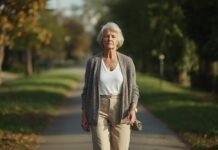 Finding Purpose After the Kids Are Grown or Work Slows Down Graceful aging senior woman walking in park, healthy lifestyle, falling in love with life.