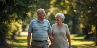 When Identity Shifts After 50: What This Season Is Really Asking of You Happy senior couple enjoying nature walk in park.
