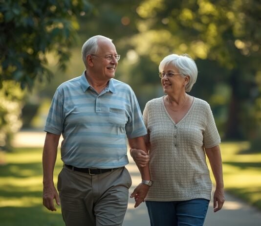 When Identity Shifts After 50: What This Season Is Really Asking of You Happy senior couple enjoying nature walk in park.