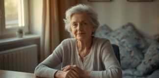 Who Are You When Your Job Title Is Gone? Graceful aging woman smiling at home for seniors health and wellness.