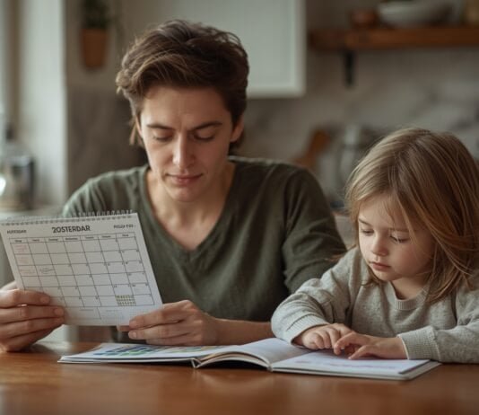 The First 30 Days of Caregiving: What Most Families Don’t Expect A smiling young man and girl reading a calendar together at home.