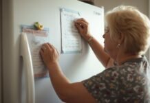 Planning for Aging Parents: Where to Start A woman writing on a whiteboard with notes and reminders about family and daily tasks.
