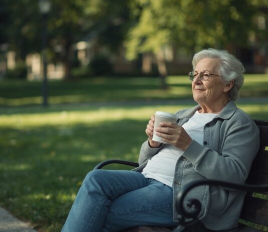 Respite Care for Caregivers: What It Is and How to Find It Elderly woman enjoying a peaceful moment on park bench with coffee in hand.